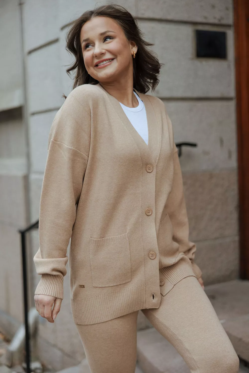 Olly Button Down Cardigan Camel | Carma
